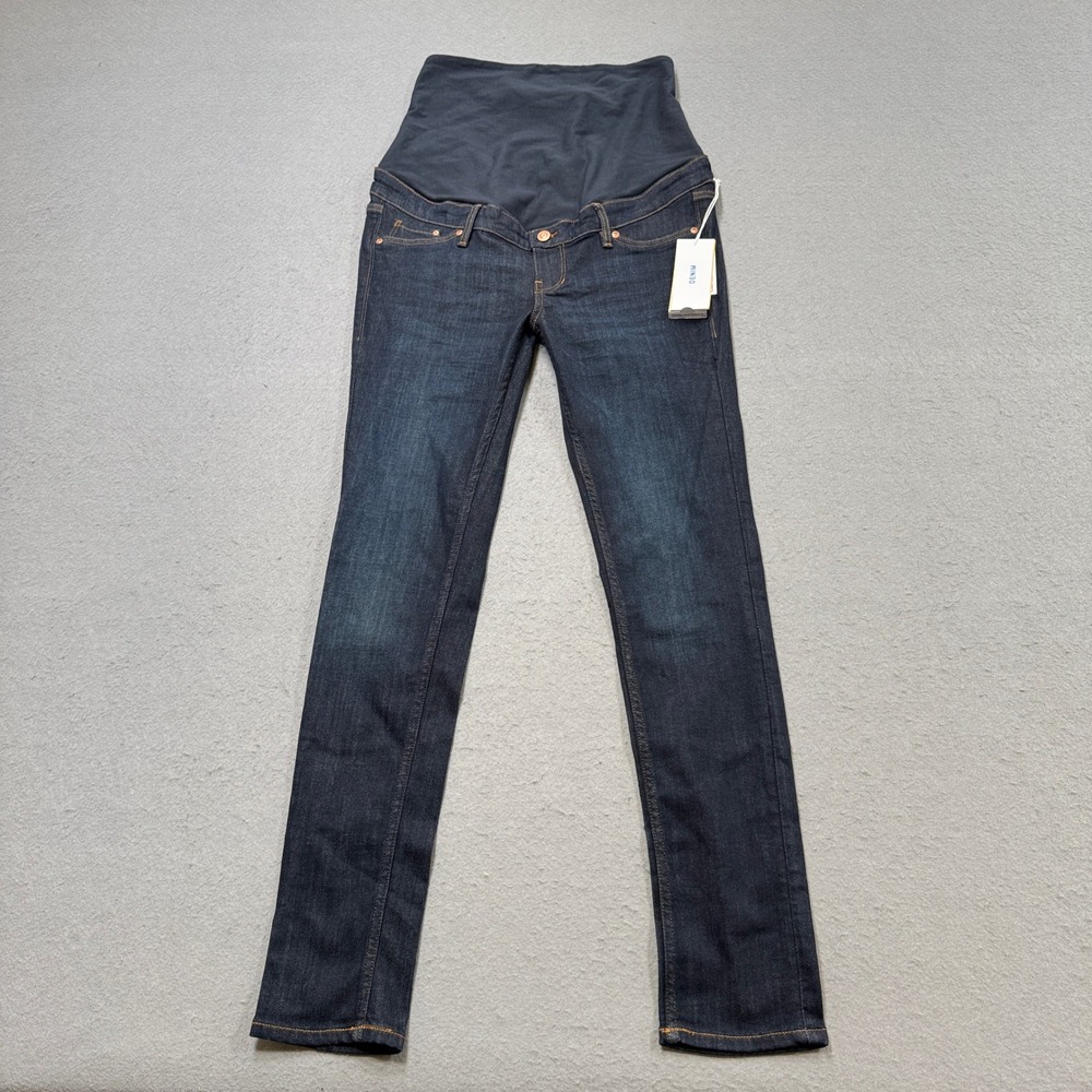 New H&M MAMA Maternity Jeans Women's 8 Blue Dark Wash High Rib Skinny Over Belly